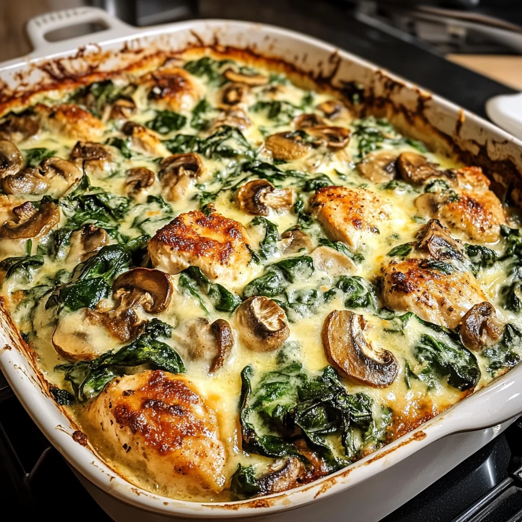 chicken spinach mushroom bake recipe